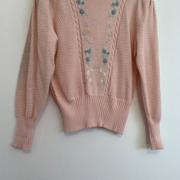 VINTAGE VTG ALBEE Light Baby Pink Pastel Embroidered Cottagecore Grandma Sweater - Picture 3 of 16